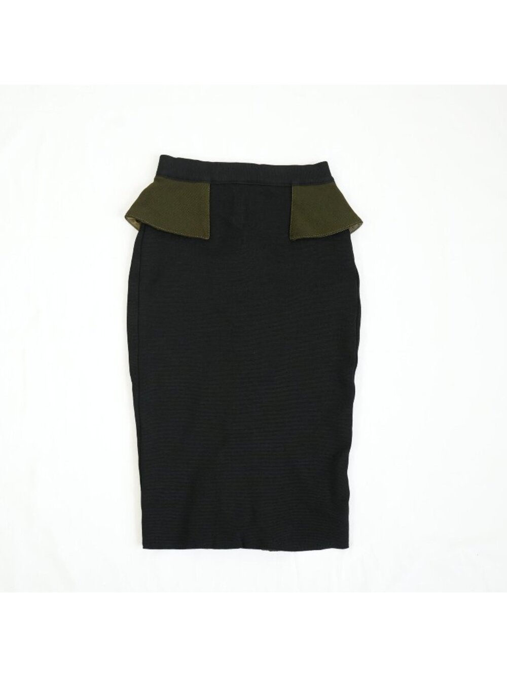 Givenchy Black Midi Skirt With Olive Peplum Size Extra Small